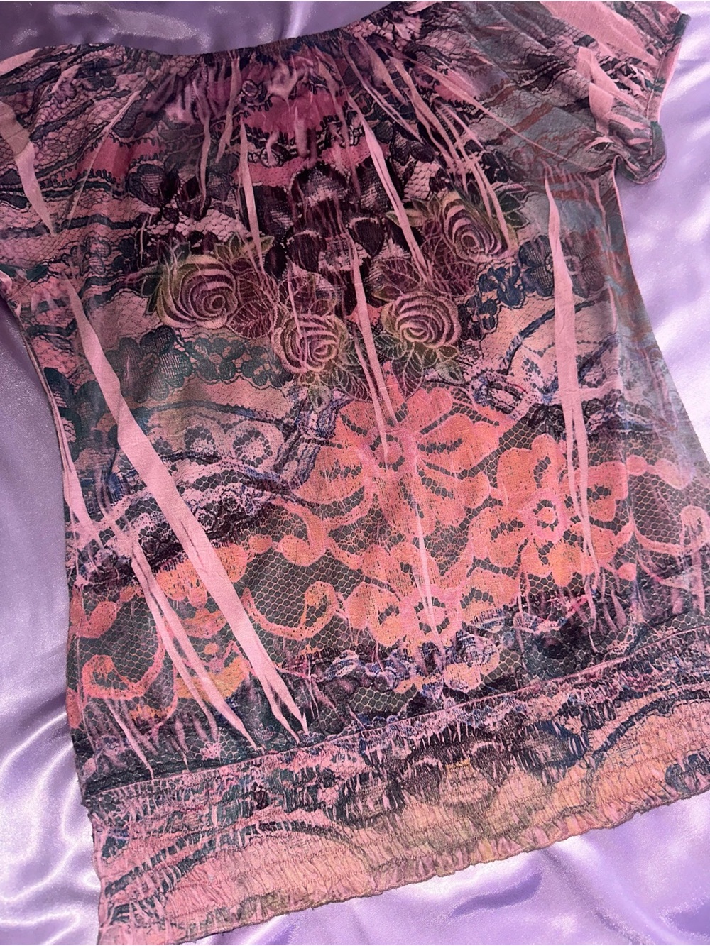 Y2K 2000’s fairy grunge floral rose lace print top vintage fairycore